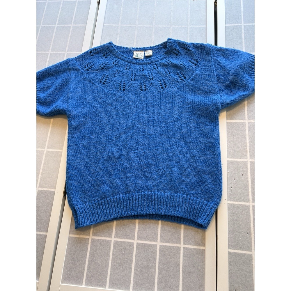 Vintage Blue Colter Bay International 80s Short Sleeve Knit Sweater SzM Cottage